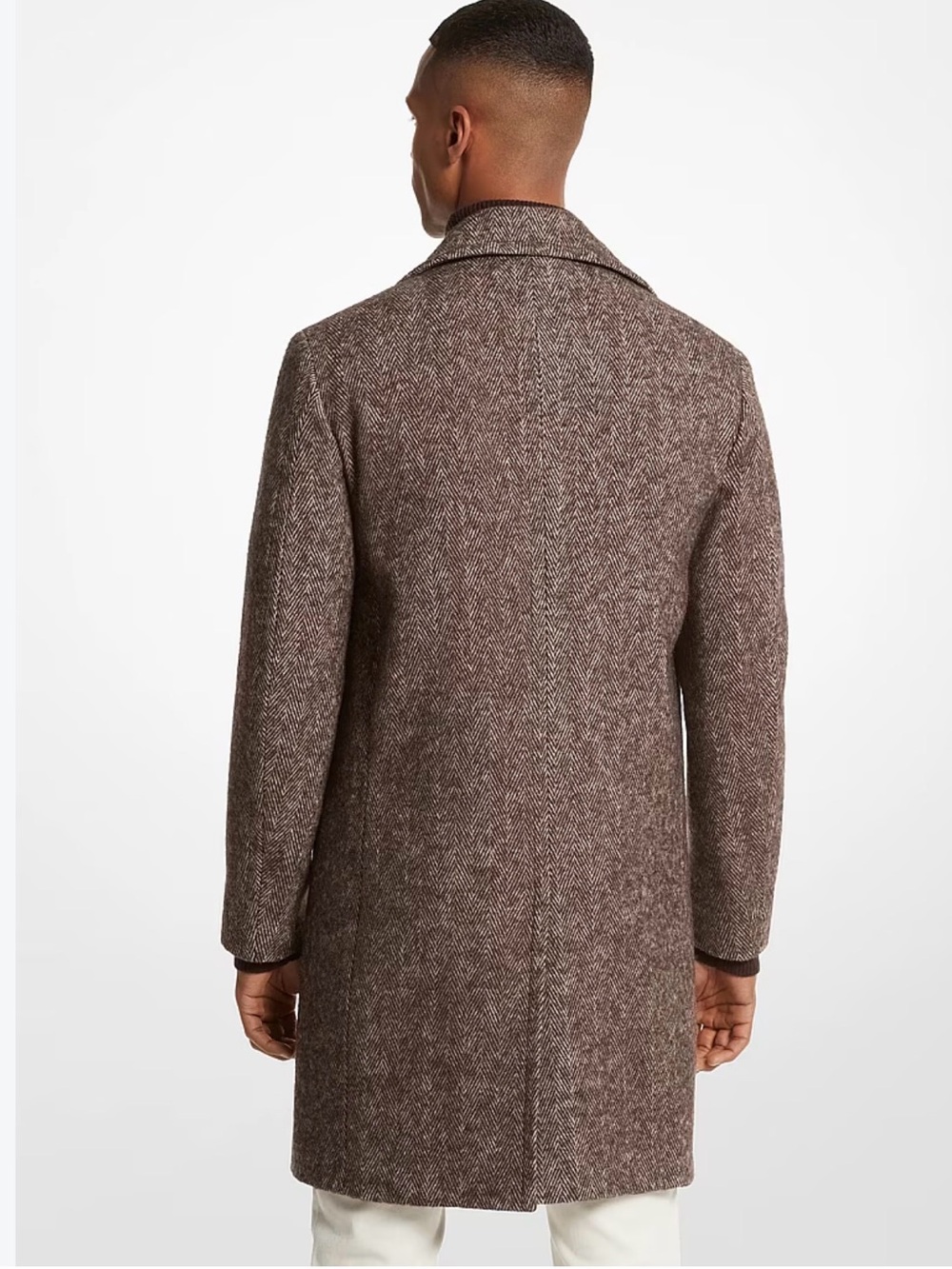 Michael Kors 100% Wool Men's Taupe Herringbone Wool Pea Coat - Picture 2 of 15